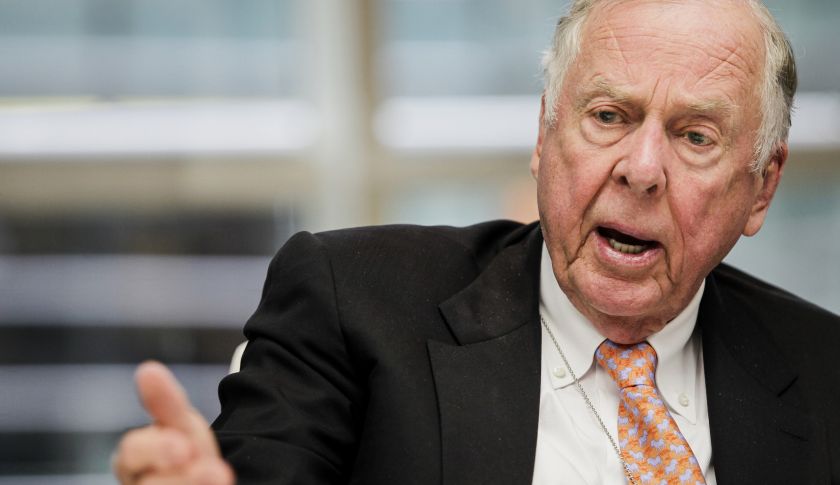 T. Boone Pickens, chief executive officer of BP Capital Management LP, speaks during an interview in New York, U.S., on Thursday, Oct. 9, 2014. Pickens said he would be interested in investing again with Aubrey McClendon, the co-founder of Chesapeake Energy Corp. who was ousted last year. Photographer: Chris Goodney/Bloomberg via Getty Images